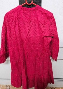 Vibrant Pink Broderie Tiered Dress