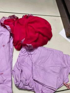 Lilac Kurta Set with Red Dupatta