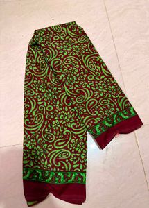 Maroon & Green Paisley Print Saree