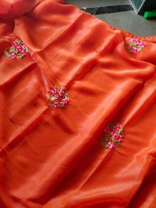 Vibrant Orange Embroidered Saree