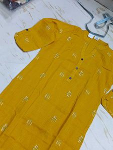 bust 34 Mustard Yellow Embroidered Kurta