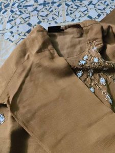 Beautiful Mustard Golden Stiched Pearl kurta