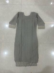 Elegant Grey Kurta with Embellished Neckline