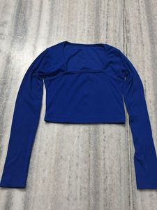 Royal Blue Square Neck Long Sleeve Crop Top