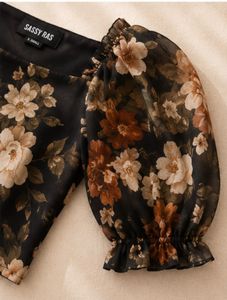 Cute Floral Puff Sleeve Crop Top