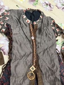 double layerd chanderi kantha work long dress