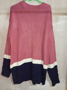 Pink Color Block Knit Sweater
