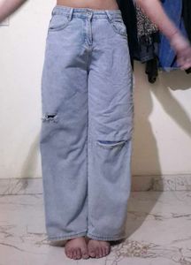 Light Wash Ripped Wide Leg Jeans