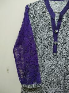 Mango Print Purple Kurta With Net Sleeves