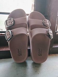 Stylish Pink Buckled Slides