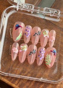 Press-On Nails with Floral Design