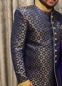 Men's Navy Brocade Shervani