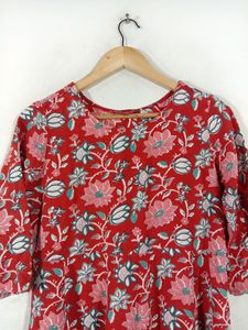 Red Floral Print Kurta Pant (Women's)