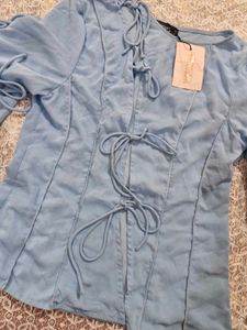 Light Blue Lace-Up Detail Top