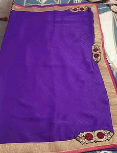 Beautiful Violet Colour Saree With Blouse 🤩