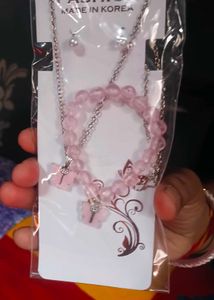 Pink Beaded Bracelet &amp; Earring Set