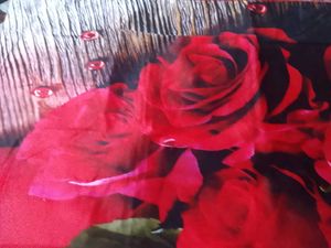 Vibrant Rose Print velvet bedsheet with pillows