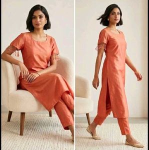 ❤️😊Elegant Orange Beaded Sleeve Dress