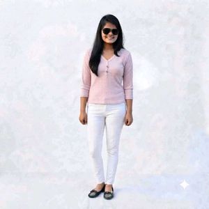 Pretty Pink Ribbed V-Neck Top
