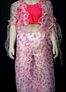Chic Floral Print plazoo buster with long jacket