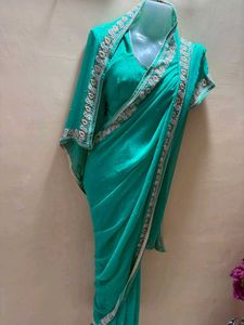 Elegant Teal Embellished Saree