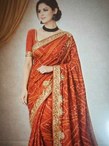 Red Bandhej Saree with blouse cloth