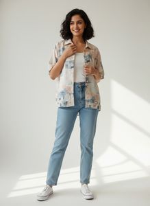 Abstract Print Button-Up Shirt