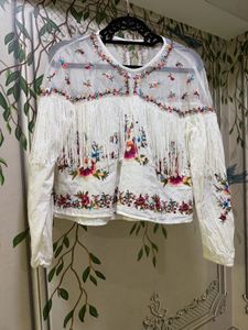 Boho Embroidered Fringe Blouse