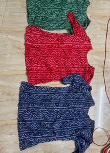 Set of 3 Cotton Bandhani Print Short kurti