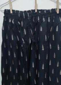Black Palazzo Pants leaf paisley gold print