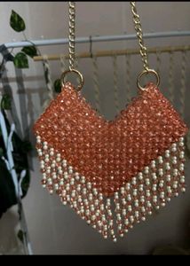 Sparkling Beaded Clutch with Pearl Tassels