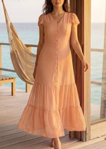 Peach Swiss Dot Tiered Maxi Dress