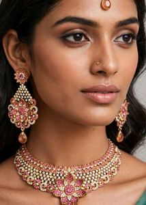 Exquisite Pink &amp; Crystal Necklace Set