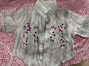 Embroidered Grey Shirt Style Top