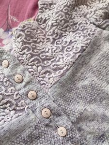 Gray Long Sleeve Lace Top