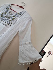 White Embroidered Tiered Kurta