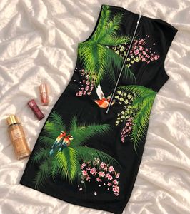 Tropical Bird &amp; Palm Print Dress