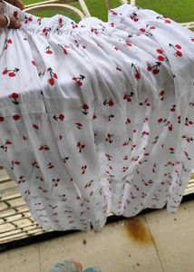 White Cherry Print Tiered Skirt