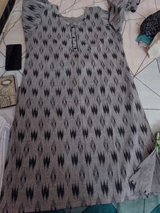 Grey Ikkat Print Kurta