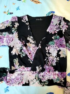 Black And Purple Wrap Top