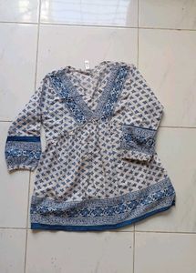 Blue & White Printed Kurta