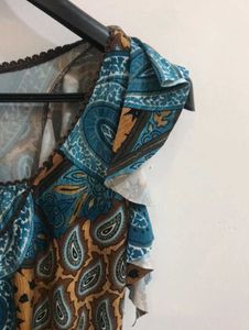 Paisley Print Ruffle Top