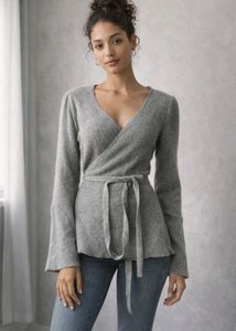 Chic Grey Wrap Knit Sweater