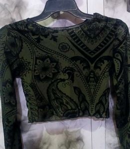 Green Paisley Print Crop Top