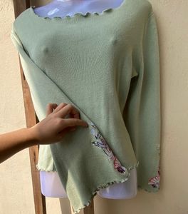 Green Floral Embroidered Top