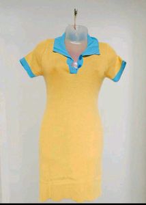 Yellow Polo Dress with Blue Trim