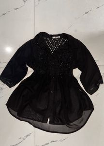 Chic Black Lace &amp; Sheer Blouse