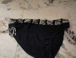 Stylish Black Bikini Bottom with Tassel Ties