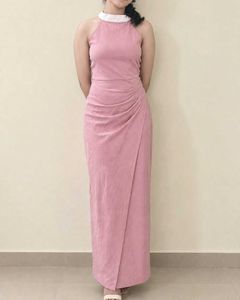 Elegant Pink Halter Neck Maxi Dress