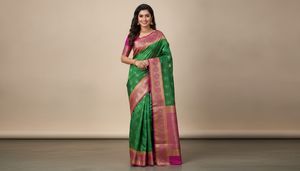 New Silk Green Saree with Pink Border